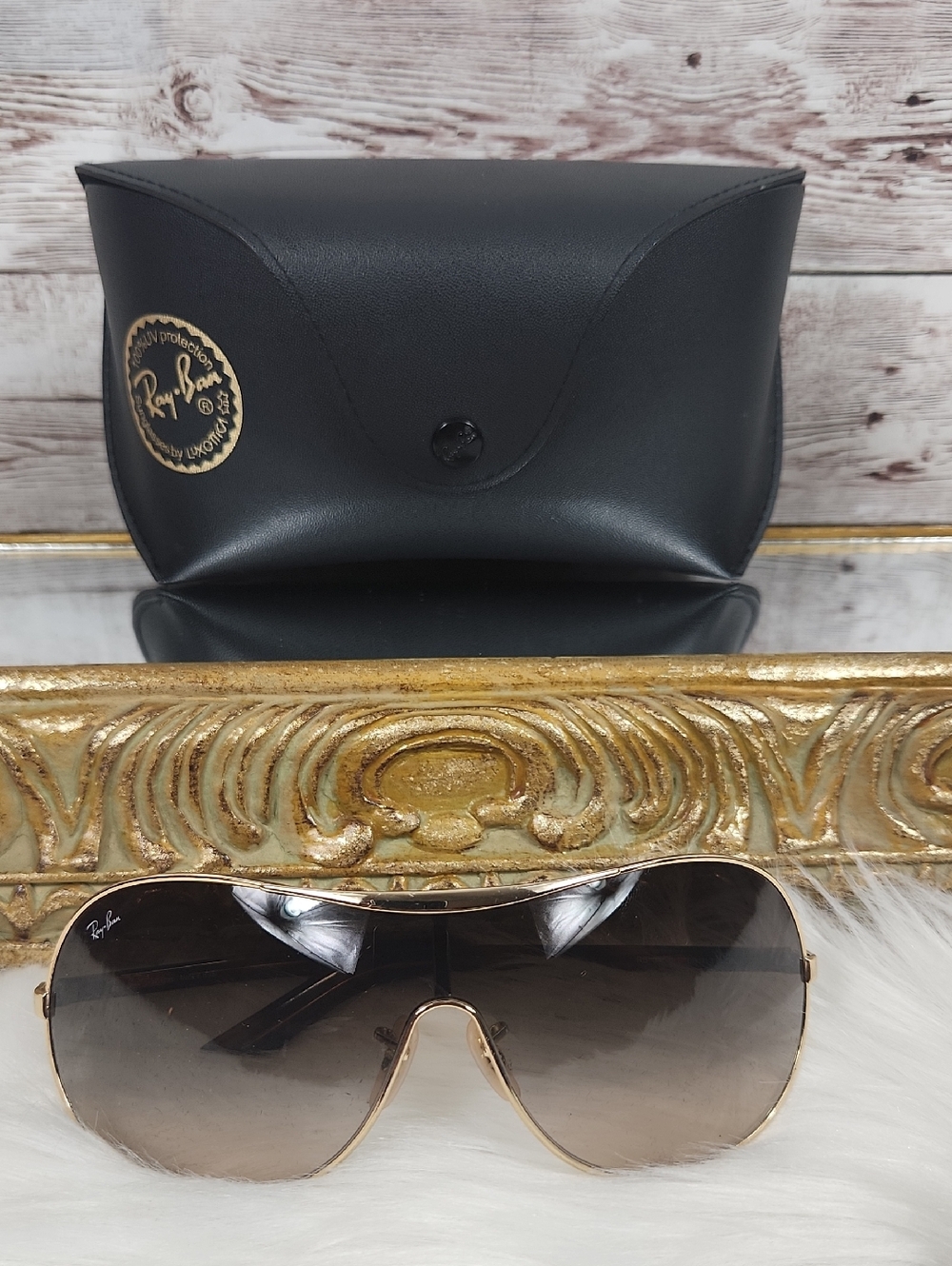 Ray-Ban Gold Frame Sunglasses with Brown Gradient Lenses